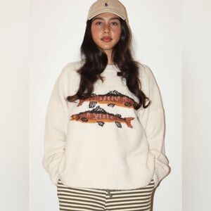 Bailey Rose Cozy Fish Pattern Sweater Cream
